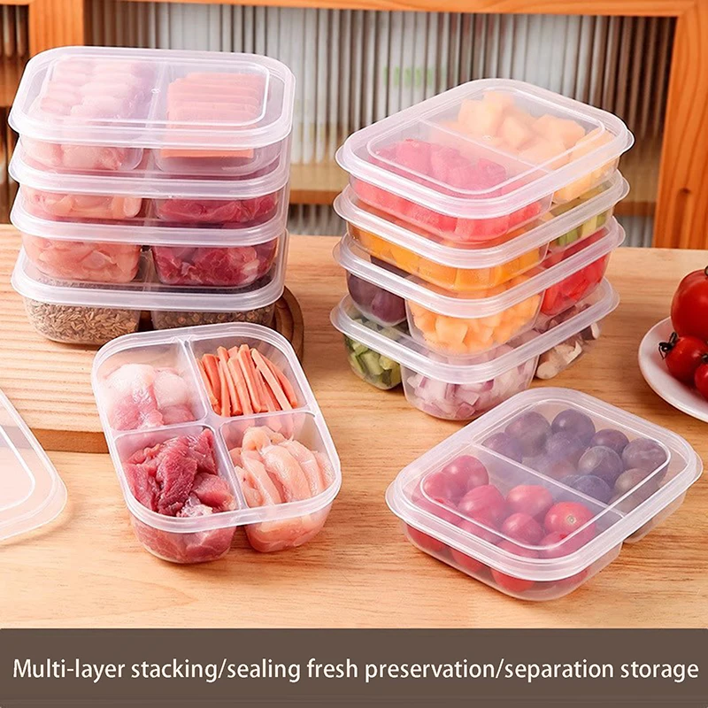 2/4/6 Grids Kitchen Food Storage Container Box Portable Refrigerator Vegetable Sealed Preservation Box Refrigerator Food Grade