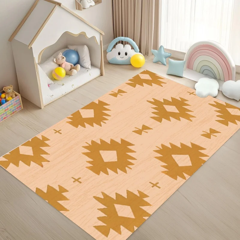 Boho Geometric Area Rug Soft Non Slip Floor Mat Vintage Aztec Pattern Decor for Kids Playroom Bedroom Living Room Decor