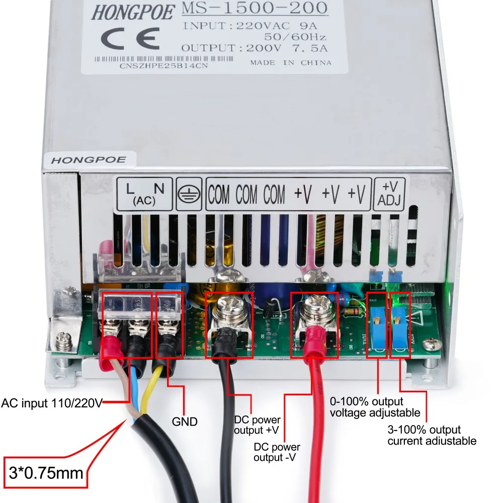 1500W Adjustable Switching Power Supply 0-12V 13.5V 15V 24V 36V 48v 60V 72V 80V 110V 150V 220V 110/220V AC/DC Single Output SMPS
