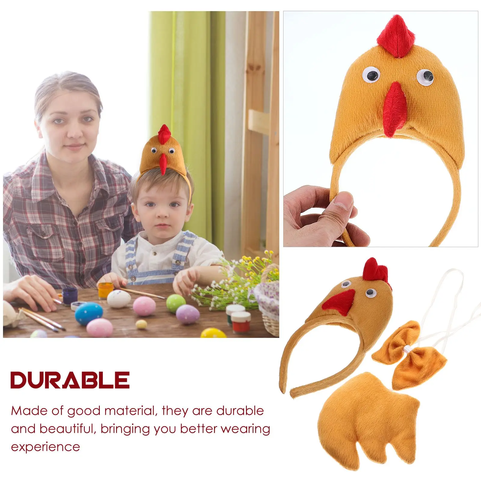 

1 Set of Easter Chicken Costume Set Chicken Headwear Headpiece Bow Headband Tail Bow Tie Chicken Cosplay Accessory New 2025