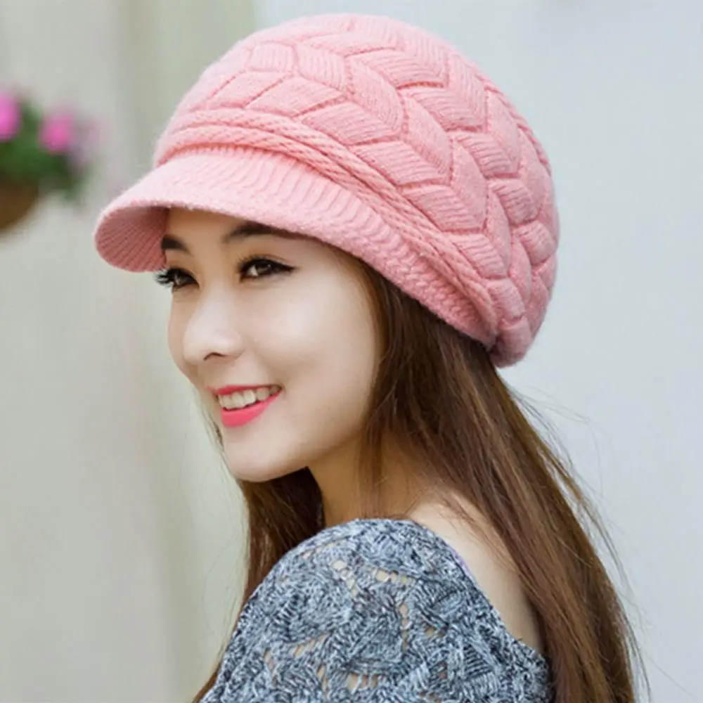 

Casual Thickened Knitted Wool Hat Wool Keep Warm Beret Hat Windproof Ear Protection Winter Hat for Women