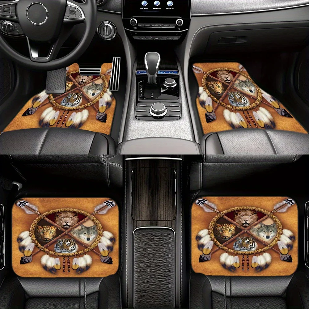 1pc/2pcs/4pcs Dream Catcher Animal Printed Car Floor Mats, Car Floor Protection Mats, Machine Washable