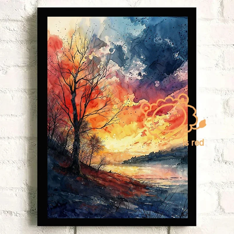 Seasonal Moods poster Snowy Hamlet Autumn Vista Snowy Solitude Watercolor canvas printing Wall Art decoration frameless painting