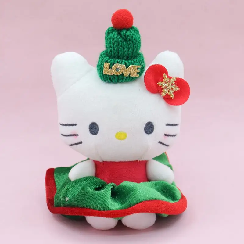 Hello Kitty pop sleutelhanger Sanrio knuffels Anime zwart lederen kerstsjaal Kt speelgoed schattig meisje hanger Kawaii kerstcadeau