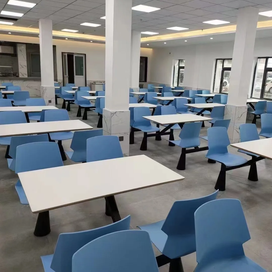 طاولة تقديم الطعام من الفولاذ المقاوم للصدأ وكرسي بالجملة لون قطعة واحدة لتناول الطعام وكرسي للوجبات السريعة ومطعم المقصف لتناول الطعام