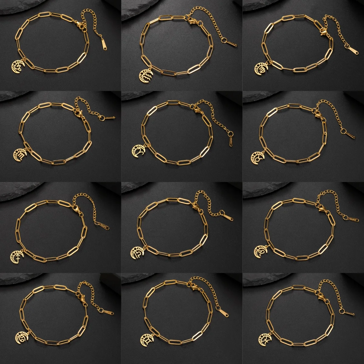 كجوي-أساور من الفولاذ المقاوم للصدأ للنساء ، السلسلة الكلاسيكية ، اللون الذهبي ، القمر المجوف ، 12 كوكبة ، الثور ، ليو ، العذراء ، هدايا المجوهرات