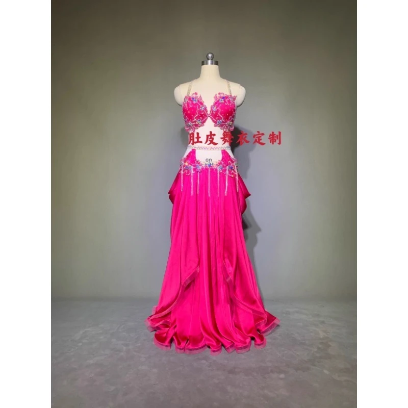 

Customized Belly Dance Suit Performance Costume Design Elegant High Waisted Sexy Hollow Out Big Swing Skirt Belly Dancing Bra