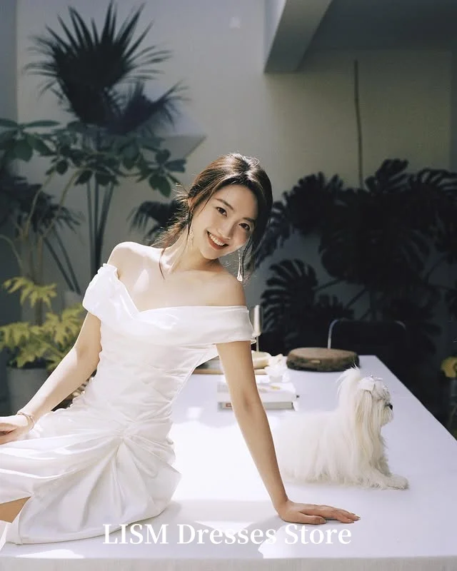 LISM قبالة الكتف حورية البحر كوريا فساتين الزفاف عالية لحم الخنزير الحرير الساتان فساتين زفاف تخصيص الزفاف الكورسيهات تبادل لاطلاق النار الصورة