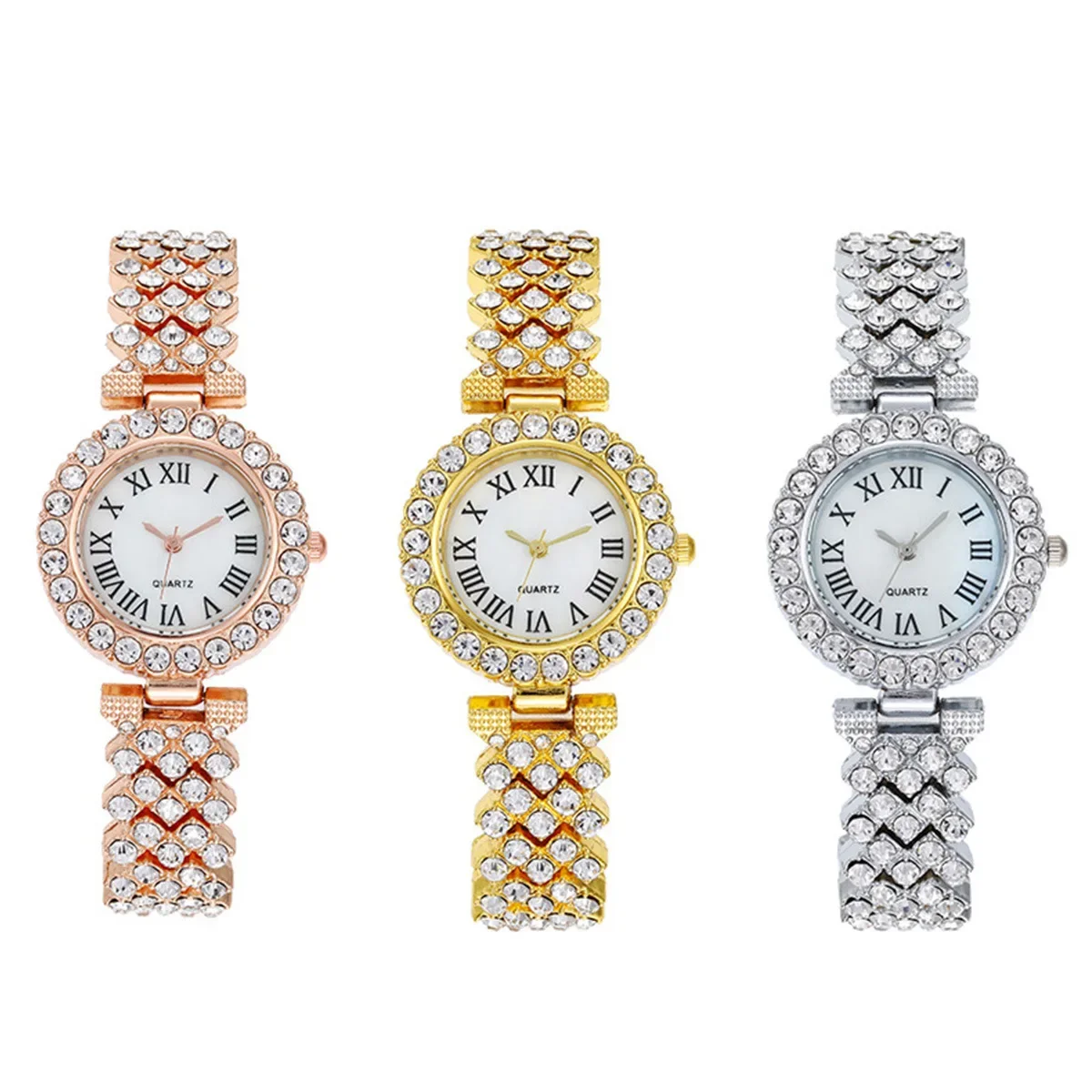 2Pcs Set Luxury Rose Gold Watch Ladies Quartz Diamond Wrist watch Elegant Female Bracelet Watches for with women's gift