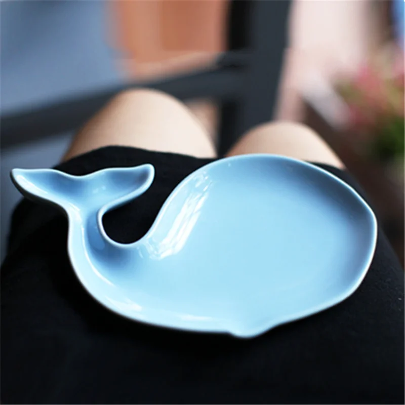 Whale Dinner Plate Korean Creative Cartoon Ceramic Plate Salad Dish Children\'s Tableware Fish Shaped Dish Home Kitchen Supplies