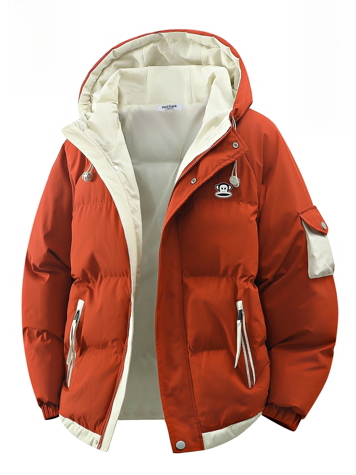 

PaulFrank Winter Thiened Warm Cotton Jaet Men's Casual Hooded Anti-Cold Outerwear Large-Mouth Monkey Design Polyester Fiber