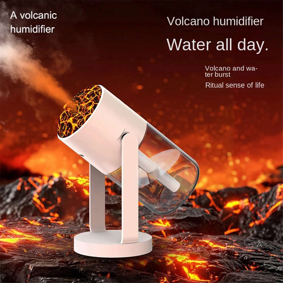 Портативный домашний настольный увлажнитель воздуха, мини-очиститель воздуха, имитация пламени, семицветный атмосферный светильник, увлажнитель A