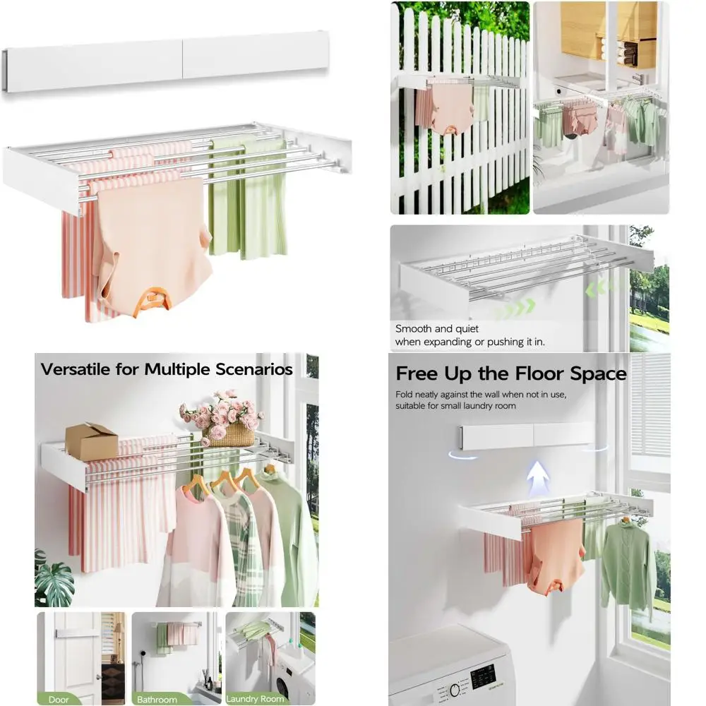 

Indoor Foldable Wall Mount Laundry Drying Rack, 40 Inch Collapsible Clothes Rack for Easy Storage and Space Saving
