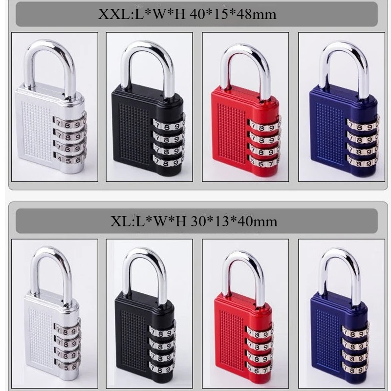 

4 Digit Safely Code Cabinet Door Lock Zinc Alloy Combination Lock Padlock Luggage Red Blue Silver Security Outdoor Gym Lock