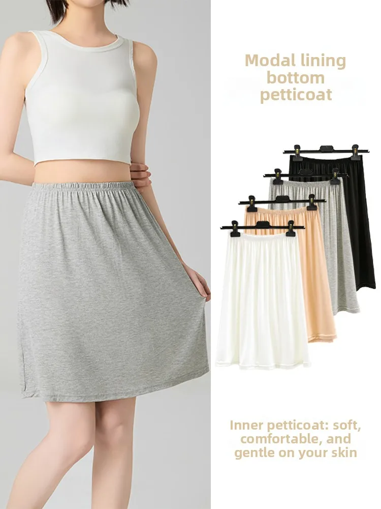 

Modal Summer Thin Casual Skirt Women's Home Leisure ort Skirt Pure Color plus Size Base Skirt High Waist Midi Skirt