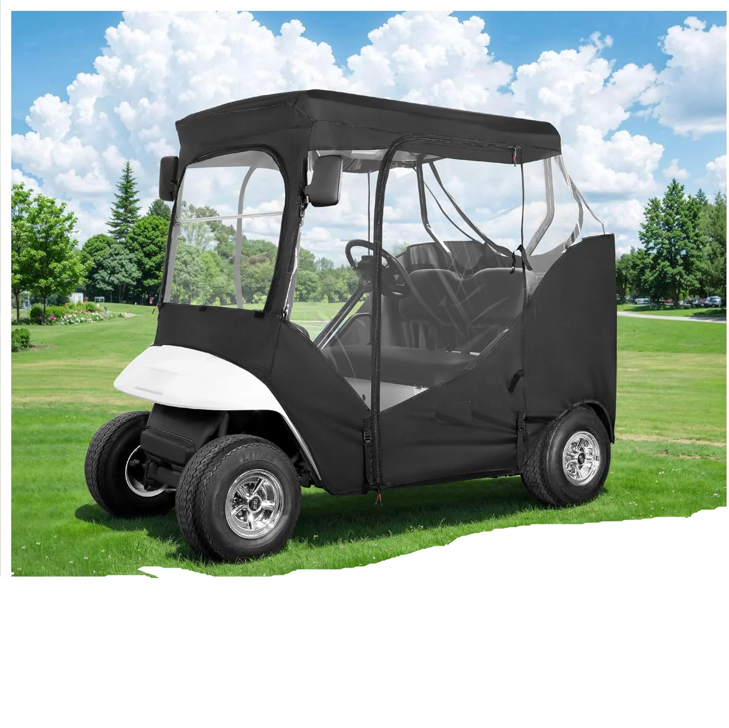 

Golf Cart black Enclosure Waterproof Golf Buggy Keep Warm Cove 2 Door Zippers Rain Cover for EZGO/TXT 2 Seat Model