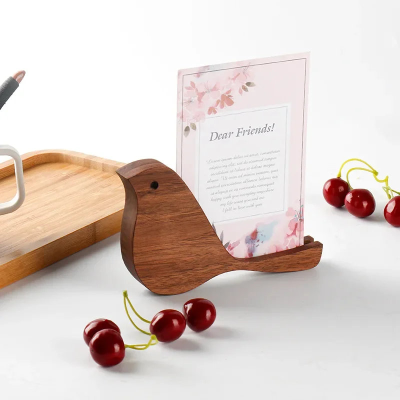 Cute Bird Shaped Wooden Phone Stand Walnut Wood Desktop Card Holder for Photos, Notes & Mobile Phones Decorative Desk Accessory