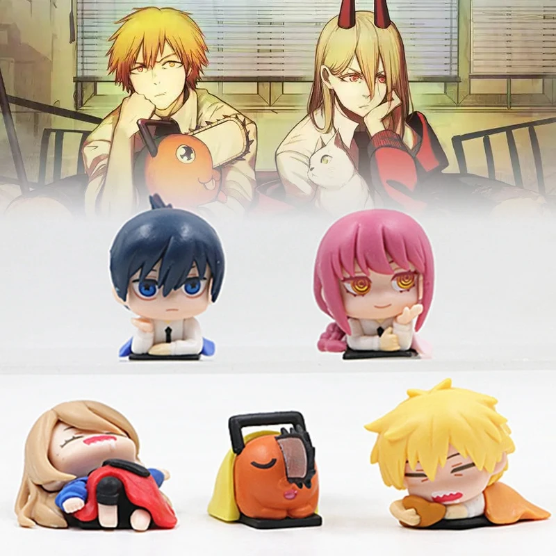 Anime Chainsaw Man Power Figure Aki Denji Sleeping Statue Makima Pochita Action Figurine Ornament Decoration Desk Accessories