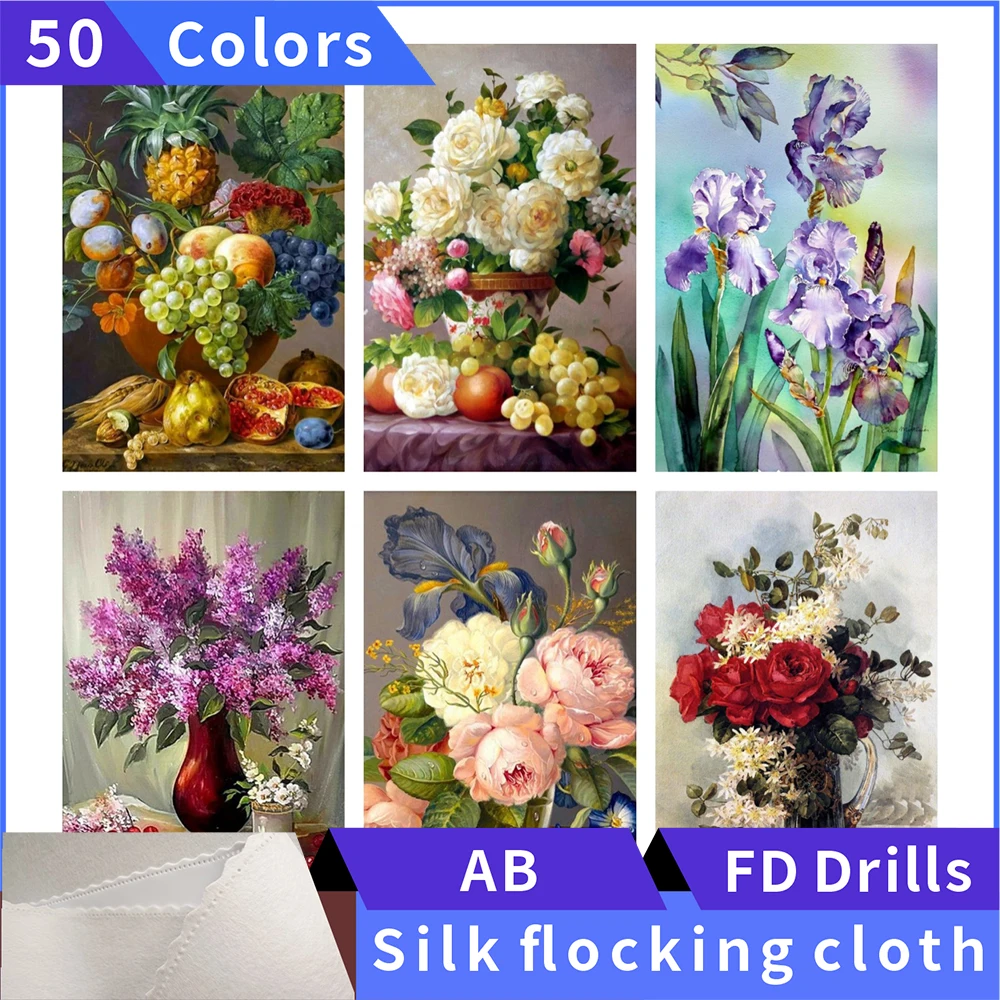 

50 Colors 5D Diamond Painting Flower Silk Cloth Square Diamond Embroidery Rhinestone Diamond Mosaic Painting Cross Stitch