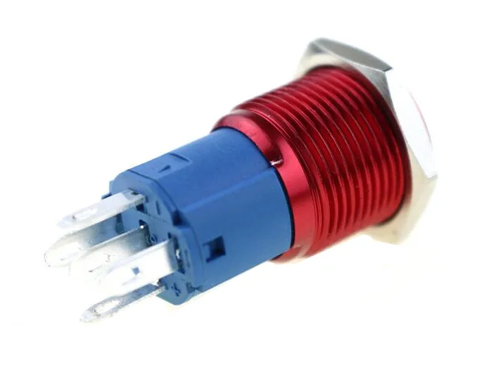 16mm Metal Button Switch Automotive Horn Switch LED Red, Green, Yellow, Blue and White