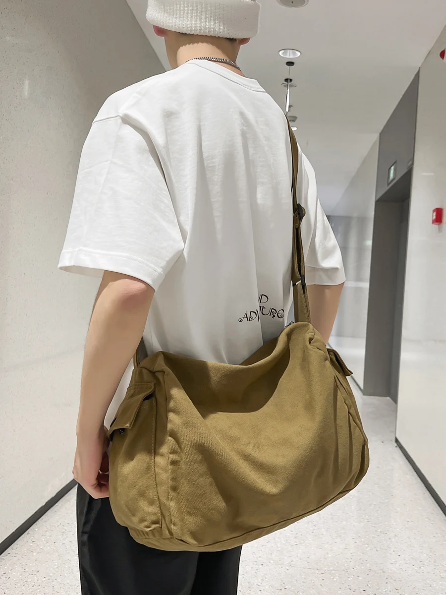 

Messenger Bag Boys Fashion Brand Canvas Bag Street Casual Solid Color Sports Shoulder Bag New