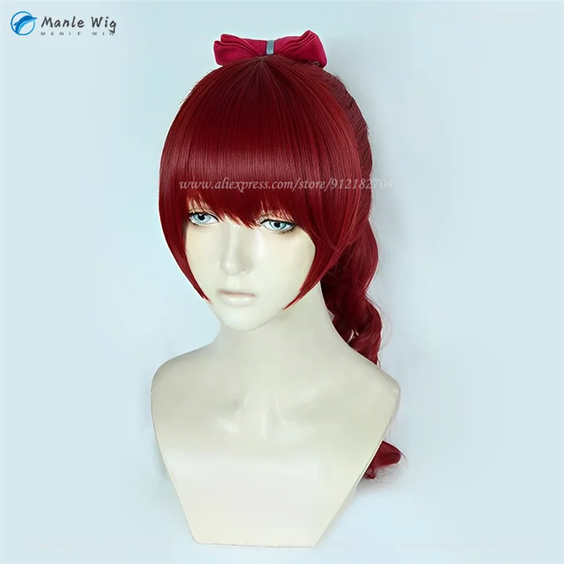 Game P5 Yoshizawa Kasumi Cosplay Wig Dark Red Cruly Ponytail Clip Wig Heat Resistant Synthetic Hair Women Role Play Wigs