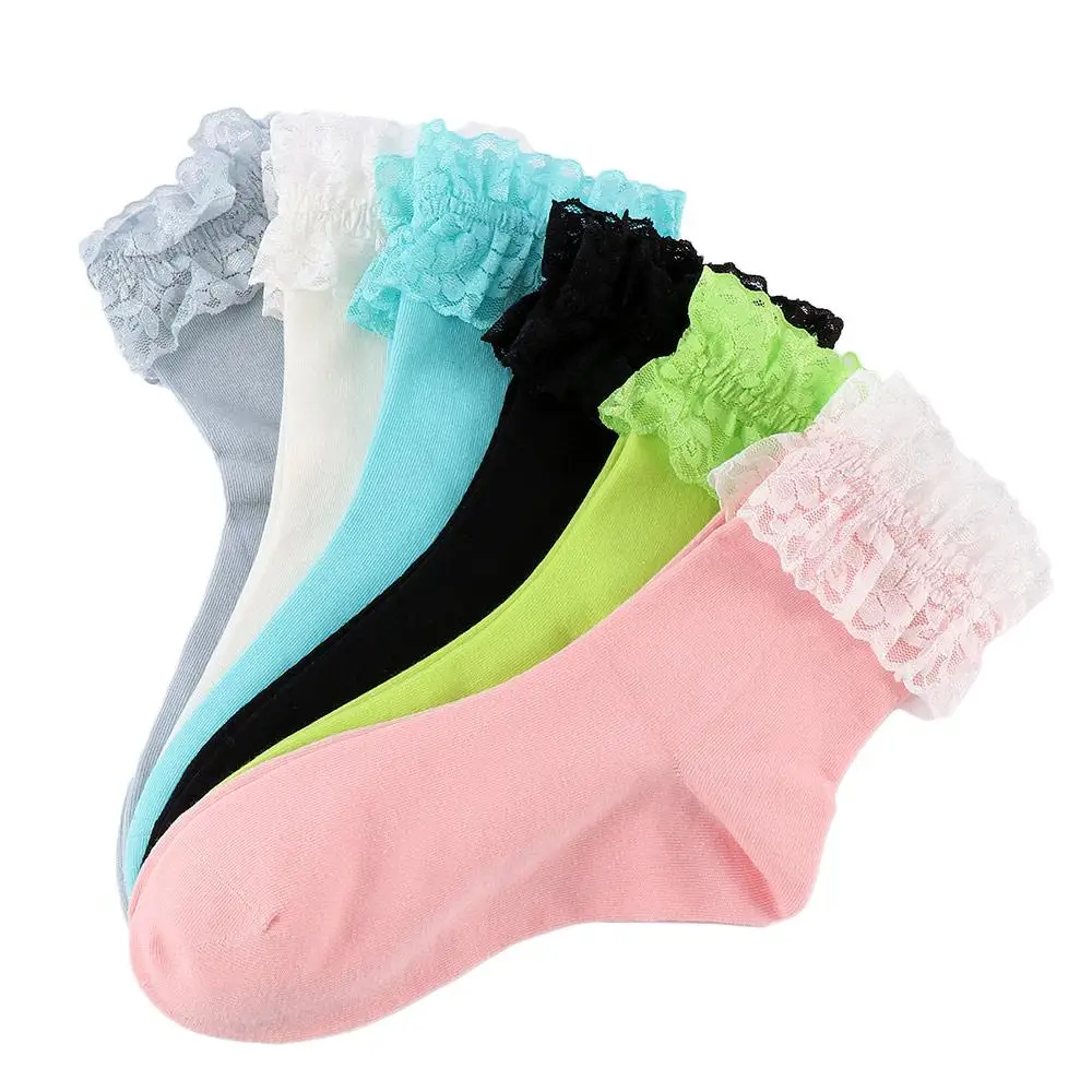 Solid Color Lace Ruffle Socks Short Sock Ankle Socks Boat Socks