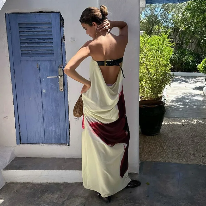 Ärmelloses, bedrucktes, trägerloses langes Kleid, modisch und sexy, für Party, Abschlussfeier, formelle, elegante Damen-Robe. – Detail 3