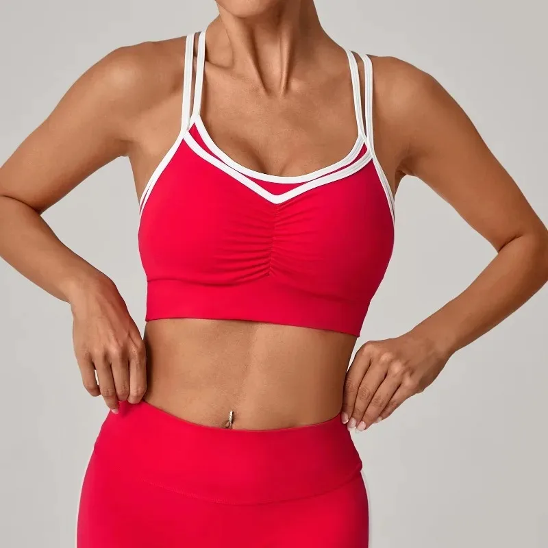 Baju Yoga Wanita Warna Nude Ketat Model Color Blocking Cepat Kering Sport Bra Olahraga Lari Santai Fitness Tanpa Punggung