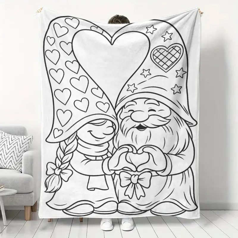 Sketch Couple Gnome Heart Love Sweet Romantic Couch Bed Throw Blanket Soft Flannel Sofa Lap Cover Cozy Rest Home Decor Gift