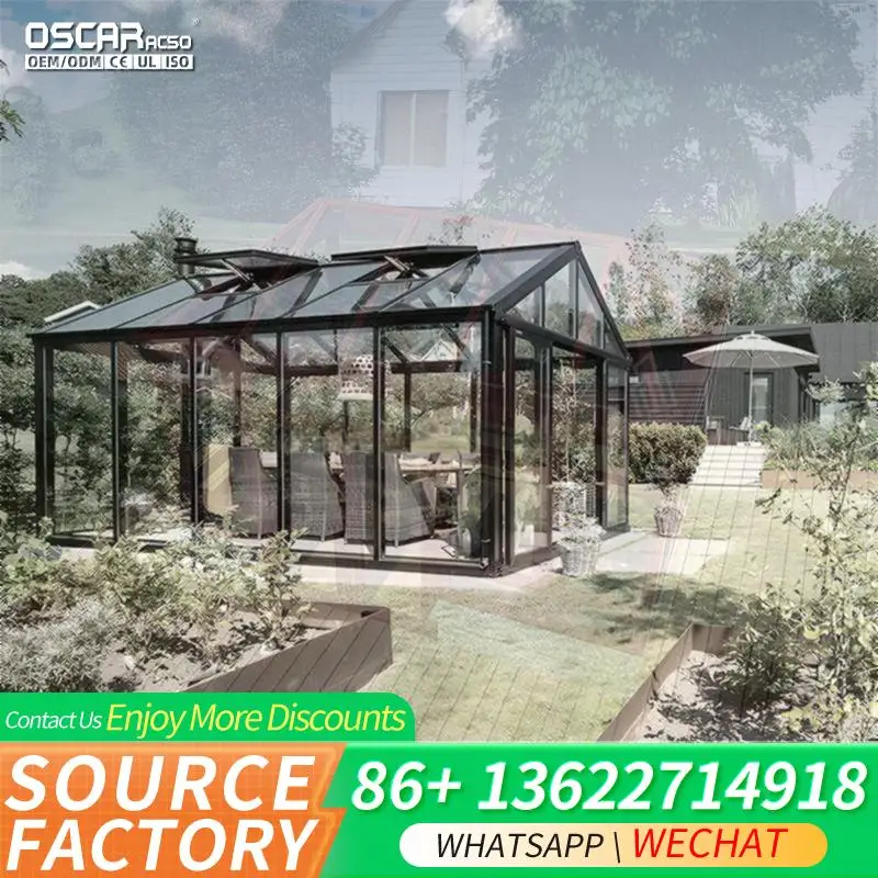 Pre Fabricated Freestanding Triangle Roof Sunroom Clear Glass Greenhouse for Villa Conservatory with Activity Deals sunroom
