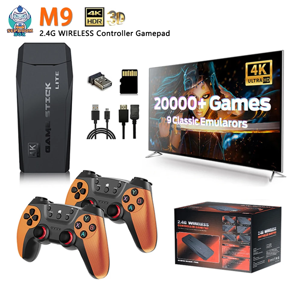 M9 لعبة فيديو وحدة التحكم 4K 30000 ألعاب 64GB 2.4G وحدة تحكم لاسلكية مزدوجة لعبة عصا ألعاب ريترو ل PS1/GBA هدية للبالغين