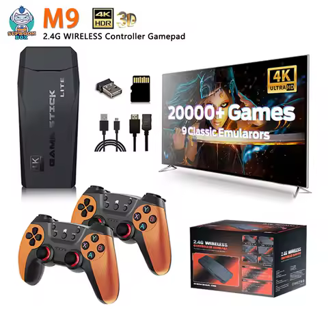 M9 Video Game Console 4K 30000 Games 64GB 2.4G Double Wireless Controller Game Stick Retro Games for PS1/GBA Gift for Adults