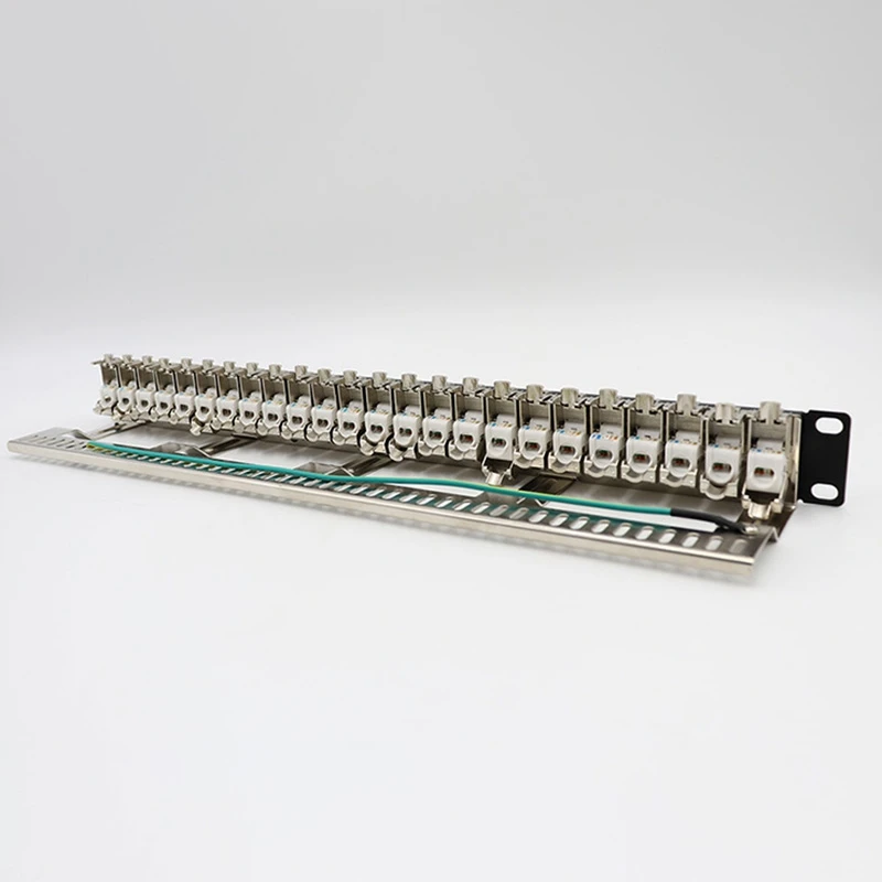 Cat7 Patch Panel 24Port CAT7/CAT6A FTP Patch Panel Full Shielded Incl. 24X Cat7 Shielded Keystone Adapter 1U 19 Inch F