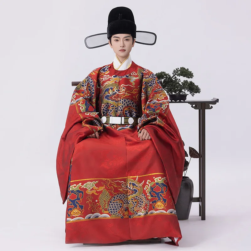 

239-Hanfu men's Ming style woven gold makeup flower round neck robe set,wedding dress,couple style, Chinese style restored dress