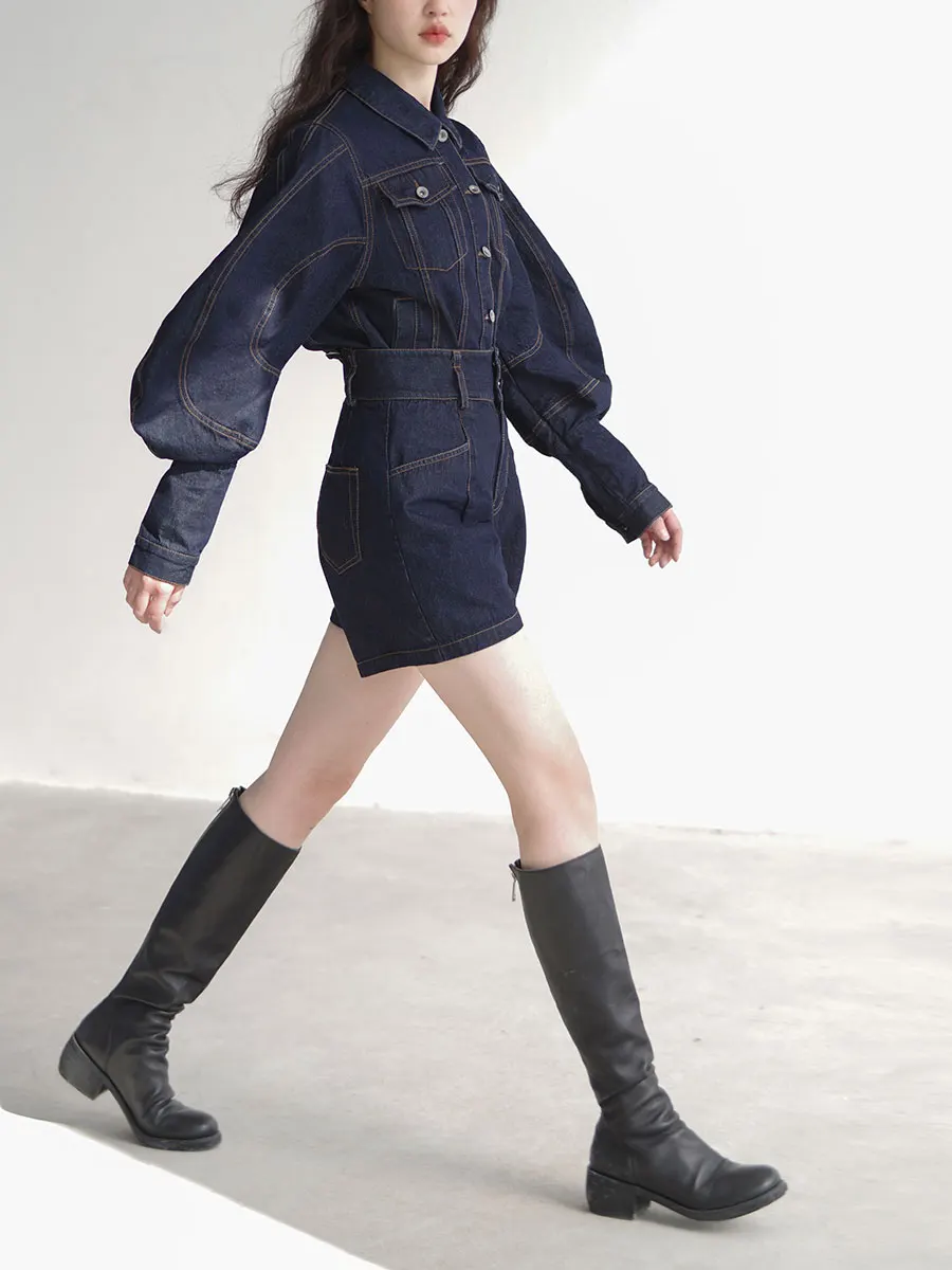 

Модные джинсовые шорты с высокой талией и широким поясом, синие, для молодых женщин, весенние, утягивающие фигуру