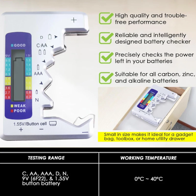 Universal battery tester features a liquid crystal display and can perform digital multi-function testing on any battery.