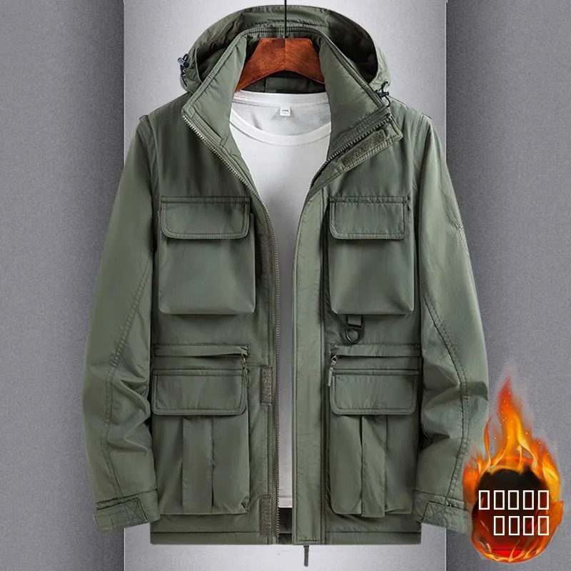 

Мужская зимняя куртка с утепленной флисовой подкладкой, съемными рукавами, рабочая одежда, хлопковое пальто с множеством карманов, модное городское.