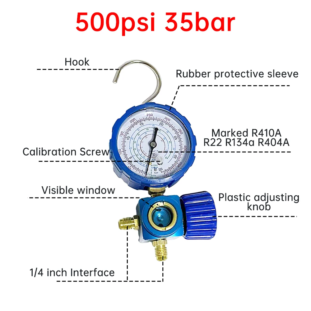 500/800PSI Refrigerant Manometer Manometer Air Condition Pressure Gauge Manometer Valve For R410A R22 R134a R404A