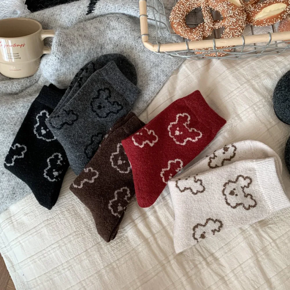 

Christmas Gift Socks Women Winter Keep Warm Wool Socks Cute Bear Cartoon Happy Funny Kawaii Daily Streetwear Woman Floor Socks