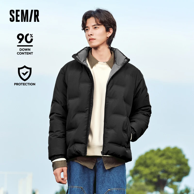 Semir Down Jacket Men Three-Resistant 2024 New Winter Stand-Up Collar Outerwear Solid Color Simple Versatile Top