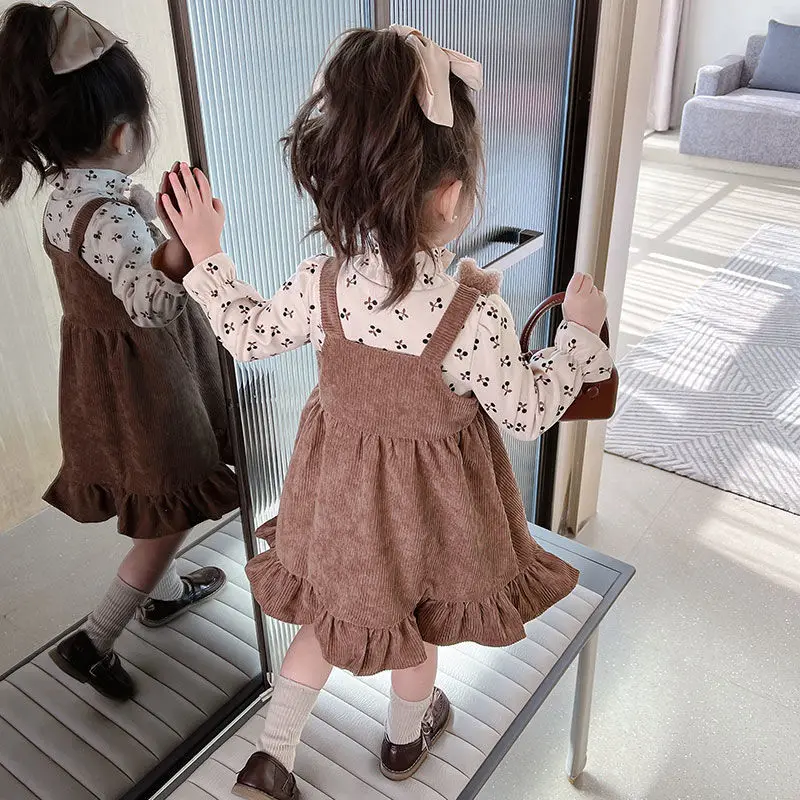 Girls Casual Dresses Cute Cherry Bear Suspenders Dress Kids Clothes for 2 To 6 Years Girls Clothes Princess Dress
