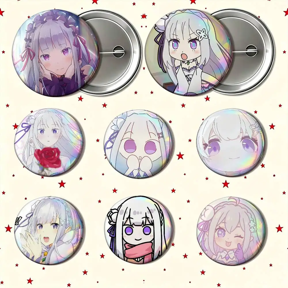 Popular Anime Re Zero Emilia Custom Enamel Pin Badges 25mm 32mm 44mm 58mm Backpack Hat Decor Toys Gifts