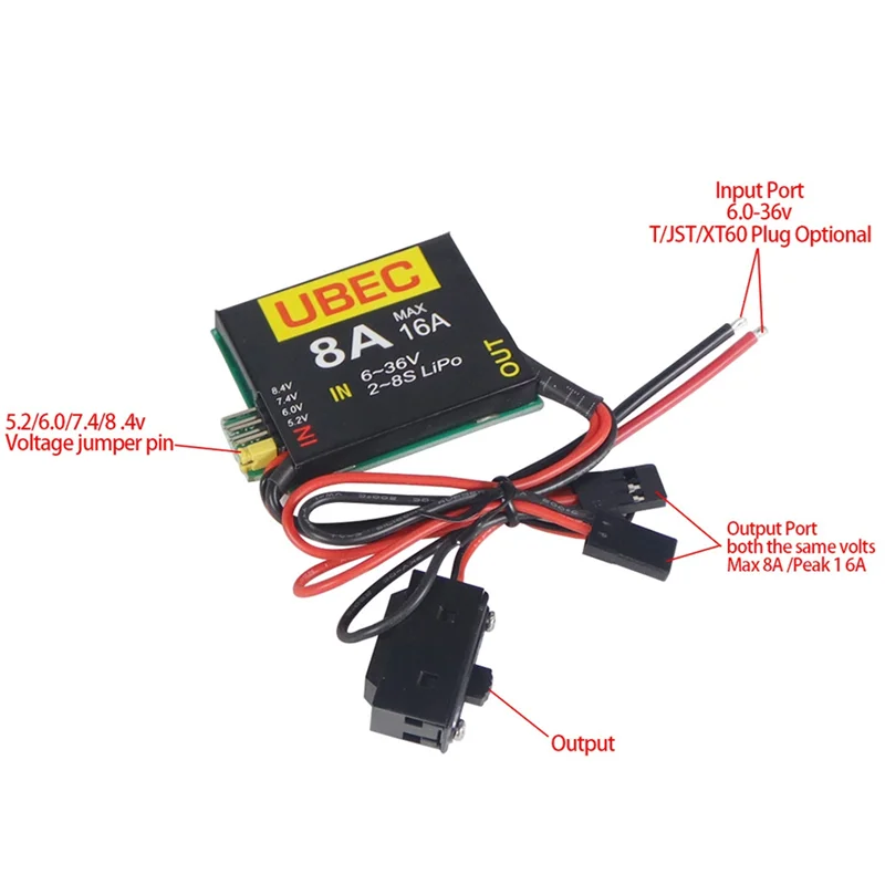 T23C 2PCS 2S-6S 6-36V UBEC-8A BEC DUAL UBEC 8A /16A 5.2/6.0/7.4V/8.4V para servo fonte de alimentação separada RC carro fixwing avião