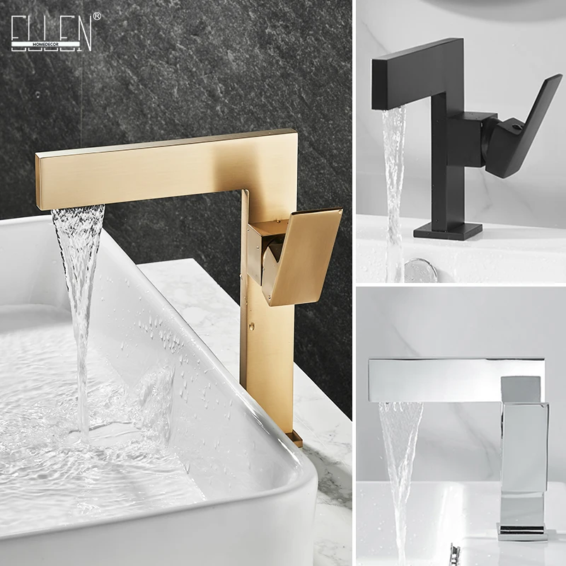 

ELLEN Tall Basin Sink Faucet Black Bathroom Faucets Washbasin Square Water Mixer Tap Hot Cold Water Basin Crane Tap EL1451