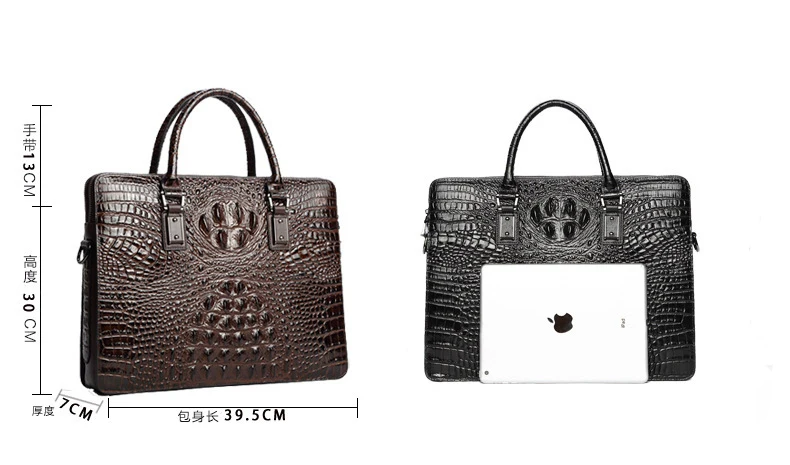 Sacs pour ordinateur portable en alligator pour hommes, cuir de vache véritable, étui à bombes, marque de luxe, sacs à main pour hommes, sac d'ordinateur Messenger 14 pouces, nouveau, 2023