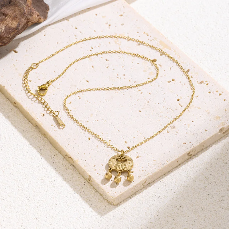 Women's Chinese‑Style Peace Lock Necklace, Gold‑Store‑Same‑Style Fu‑Character Ruyi Longevity Lock Pendant