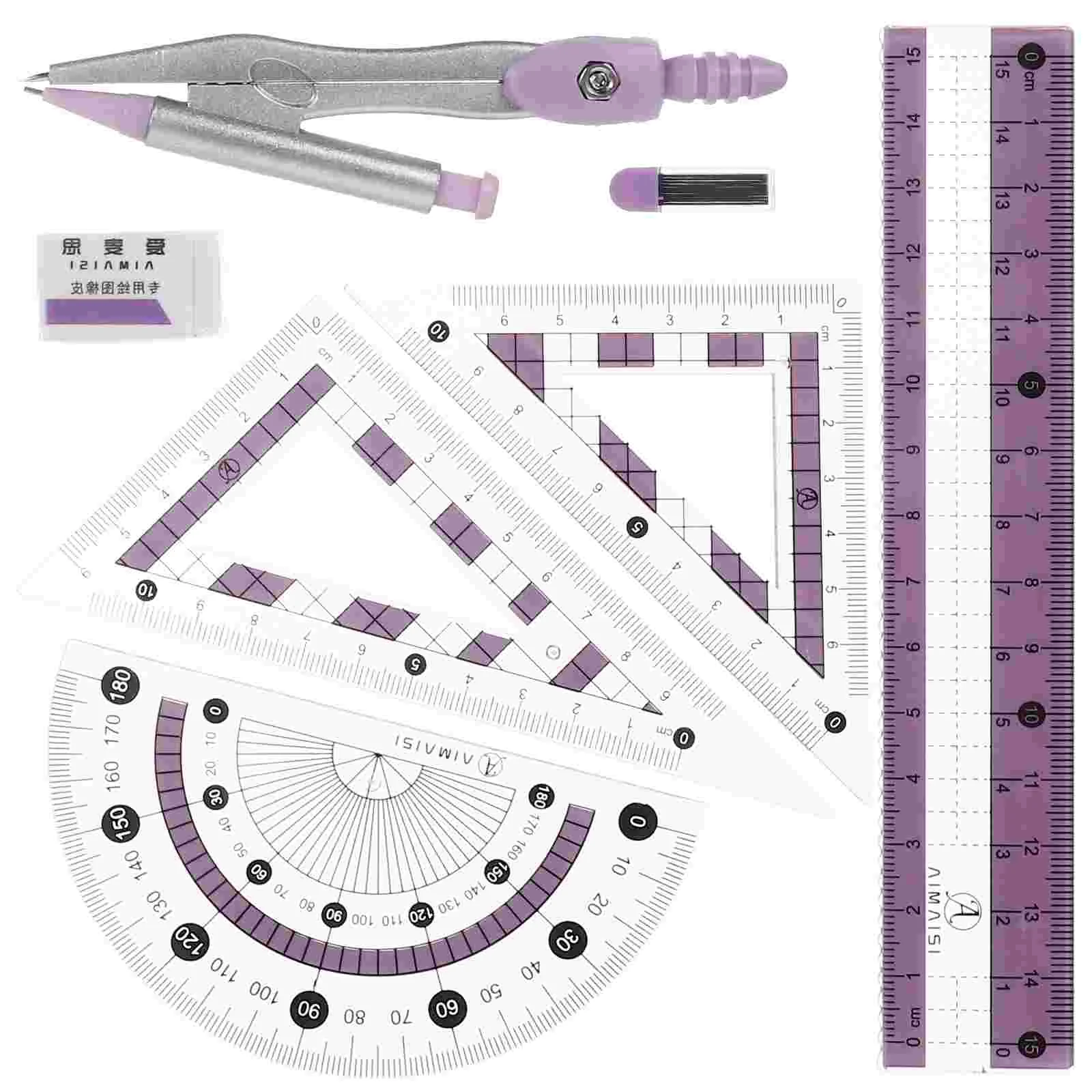 Ruler Set Office Compass Protractor for Geometry Drawing School Professional Triangle Sky-blue Student