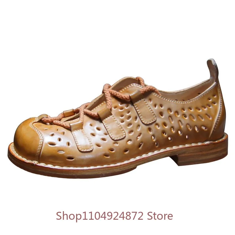 Luxury Designer Summer Casual Leather Shoes Men's Genuine Leather Loafers Party Office Fashion Work Hollow Out Shoes Male