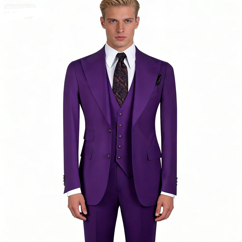 

Monochromatic Set for Men, Business Smoking Wedding Dress, Blazer Jacket, Vest and Pants, 3-Piece Suit for Formal Occasions